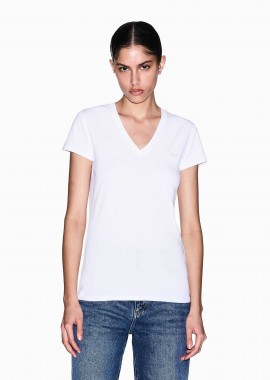 ARMANI EXCHANGE - Armani Exchange γυναικείο T-shirt με V και λογότυπο Slim Fit - XW002315AF16294 Λευκό