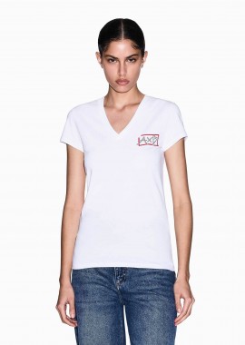 Armani Exchange γυναικείο T-shirt με V και graphic monogram Slim Fit - XW002318AF16294 Λευκό