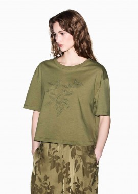 ARMANI EXCHANGE - Armani Exchange γυναικείο cropped T-shirt με κέντημα - XW002298AF16356 Χακί
