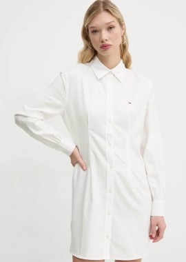 TOMMY JEANS - Tommy Jeans γυναικείο mini φόρεμα σεμιζίε με κεντημένο λογότυπο - DW0DW20471 Λευκό