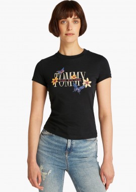 TOMMY JEANS - Tommy Jeans γυναικείο T-shirt με graphic logo print Slim Fit - DW0DW21340 Μαύρο