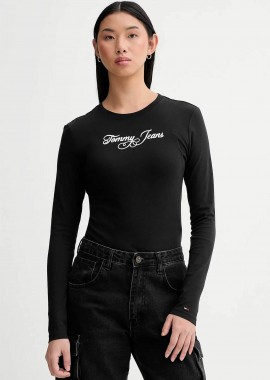 TOMMY JEANS - Tommy Jeans γυναικεία μακρυμάνικη μπλούζα Slim Fit - DW0DW21844 Μαύρο