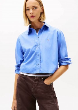 TOMMY JEANS - Tommy Jeans γυναικείο πουκάμισο cropped με λογότυπο Relaxed Fit - DW0DW22078 Μπλε Ανοιχτό