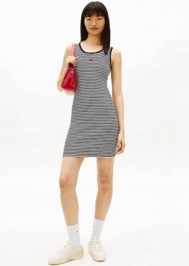 Tommy Jeans γυναικείο mini φόρεμα ριγέ Slim Fit - DW0DW20674 Μαύρο