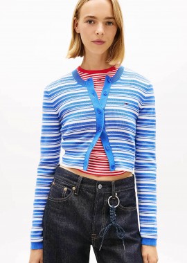 TOMMY JEANS - Tommy Jeans γυναικεία ζακέτα ριγέ με κεντημένο λογότυπο Slim Fit - DW0DW22314 Μπλε