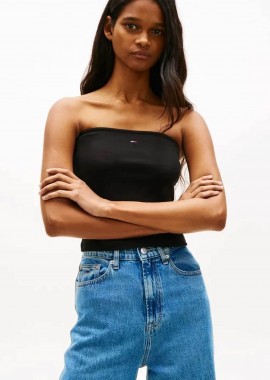 Tommy Jeans γυναικείο τοπ στράπλες με λογότυπο Slim Fit - DW0DW22263 Μαύρο