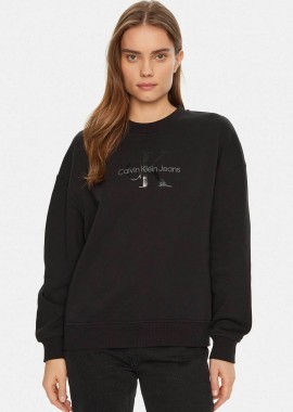 CALVIN KLEIN JEANS - Calvin Klein Jeans γυναικεία μπλούζα φούτερ μονόχρωμη με λογότυπο Regular Fit - J20J224724 Μαύρο