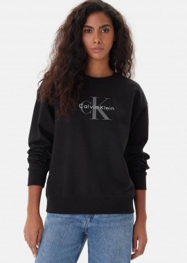 CALVIN KLEIN JEANS - Calvin Klein Jeans γυναικεία μπλούζα φούτερ μονόχρωμη με λογότυπο Relaxed Fit - LV047B234G Μαύρο