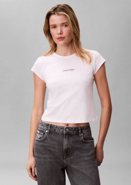 CALVIN KLEIN JEANS - Calvin Klein Jeans γυναικείο T-shirt μονόχρωμο με λογότυπο Slim Fit - LV047F842G Λευκό