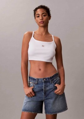 CALVIN KLEIN JEANS - Calvin Klein Jeans γυναικείο τοπ αμάνικο ribbed - LV047F221G Λευκό