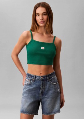 Calvin Klein Jeans γυναικείο τοπ αμάνικο ribbed - LV047F221G Πράσινο