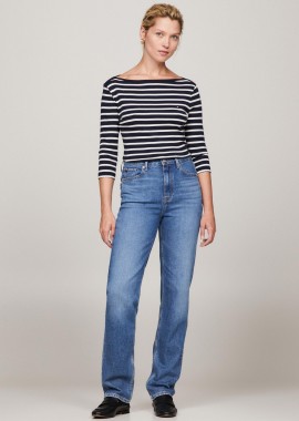 Tommy Hilfiger γυναικείο ψηλόμεσο τζην παντελόνι πεντάτσεπο Straight Fit - WW0WW40634 Denim Blue