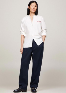 TOMMY HILFIGER - Tommy Hilfiger γυναικείο chino παντελόνι μονόχρωμο Relaxed Straight Fit - WW0WW40509 Σκούρο Μπλε