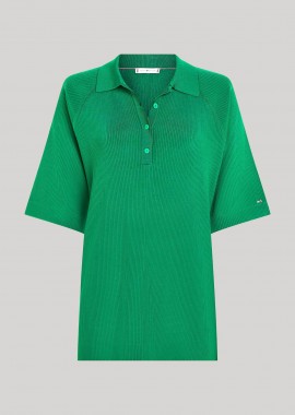 Tommy Hilfiger γυναικείο oversized πλεκτό με πόλο γιακά και κοντό μανίκι - WW0WW41468 Πράσινο Tropical