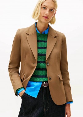 Tommy Hilfiger γυναικείο σακάκι μονόχρωμο Regular Fit - WW0WW46662 Καφέ