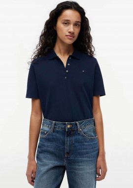 TOMMY HILFIGER - Tommy Hilfiger γυναικεία μπλούζα πόλο πικέ με κεντημένο logo flag Regular Fit - WW0WW43224 Μπλε Σκούρο