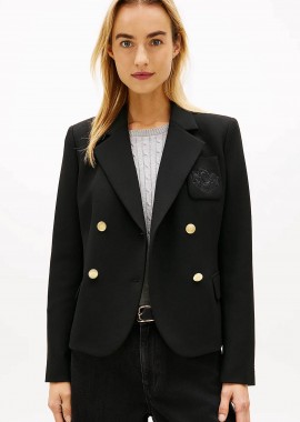 Tommy Hilfiger γυναικείο σακάκι με σταυρωτό κλείσιμο και τσέπη με κεντημένο logo crest Slim Fit - WW0WW48696 Μαύρο