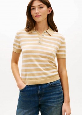TOMMY HILFIGER - Tommy Hilfiger γυναικεία μπλούζα πόλο με κεντημένο logo Regular Fit - WW0WW48503 Μπεζ