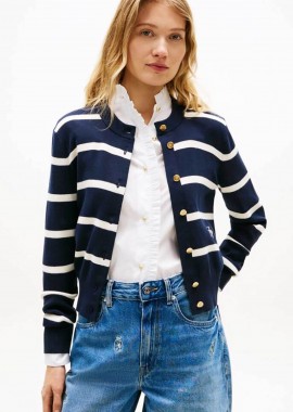 TOMMY HILFIGER - Tommy Hilfiger γυναικεία πλεκτή ζακέτα ριγέ - WW0WW49617 Σκούρο Μπλε