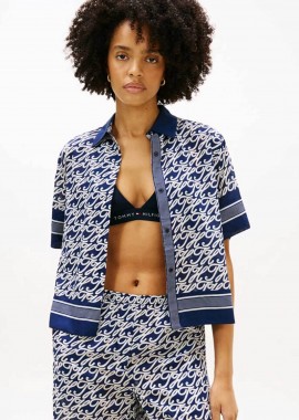 TOMMY HILFIGER - Tommy Hilfiger γυναικείο πουκάμισο μεταξωτό με print Relaxed Fit - WW0WW49547 Μπλε