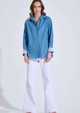 BILL COST - Bill Cost γυναικείο denim πουκάμισο με κεντήματα - 10-200191-0 Denim Blue