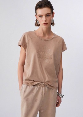 LIU JO - Liu Jo γυναικείο T-shirt με στρας Regular Fit - TA6168JS923 Μπεζ