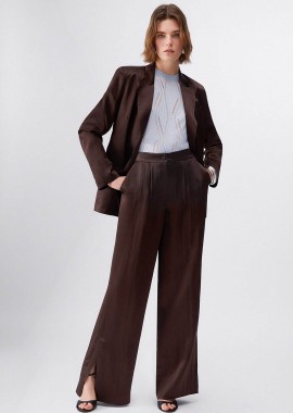 LIU JO - Liu Jo γυναικείo παντελόνι με σατέν υφή Wide Leg - CA6147T450A Καφέ