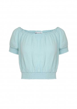 DKNY γυναικείο τοπ cropped μονόχρωμο - DJ5W2110 Γαλάζιο