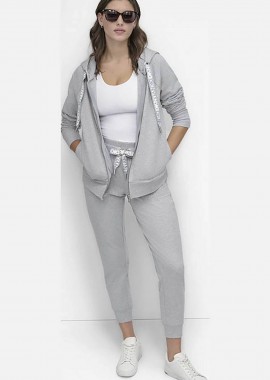 DKNY - DKNY γυναικεία ζακέτα φούτερ με κουκούλα και ανάγλυφο λογότυπο Relaxed Fit - DP5J9510 Γκρι