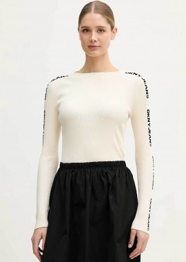 DKNY γυναικείο πουλόβερ με all-over logo print ribbed - DJ6R0104 Εκρού