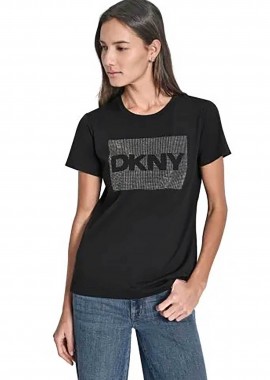 DKNY γυναικείο T-shirt με logo print απο στρας - DJ6T1701 Μαύρο