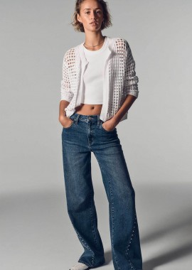 DKNY - DKNY γυναικείο τζιν παντελόνι ψηλόμεσο με τρουκς Wide Fit - DJ6M4228 Denim Blue