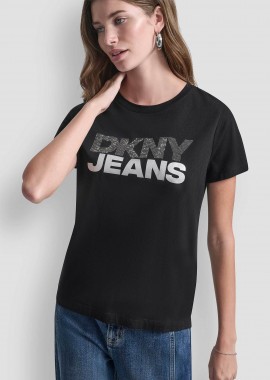 DKNY γυναικείο T-shirt με logo print απο στρας - DJ6T1746 Μαύρο
