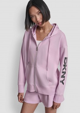 DKNY - DKNY γυναικεία ζακέτα φούτερ με κουκούλα και λογότυπο - DP6J9715 Λιλά