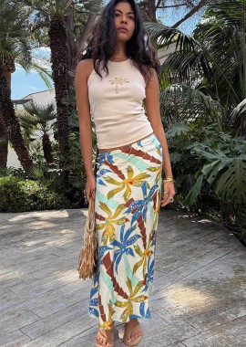 Never Fully Dressed γυναικεία maxi φούστα με palm print - NFDSK654BL08 Πολύχρωμο