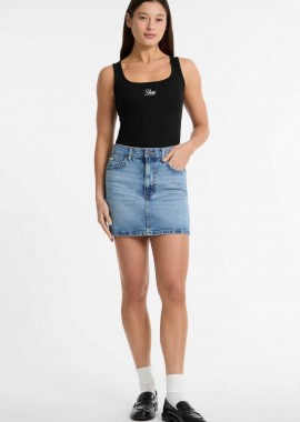Guess γυναικεία mini φούστα denim ψηλόμεση πεντάτσεπη Regular Fit - W5GD0QD5M4A Denim Blue Ανοιχτό