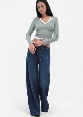 GUESS - Guess γυναικείο τζιν παντελόνι με ελαστική μέση Wide Leg - W6RA2JD6541 Denim Blue