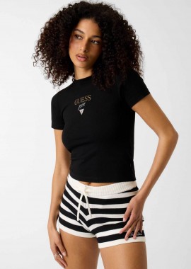 GUESS - Guess γυναικείο T-shirt με λογότυπο Slim Fit - W6RI15J1314 Μαύρο