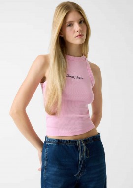 GUESS - Guess γυναικείο τοπ με λογότυπο Regular Fit - W6RP23KA0H1 Ροζ