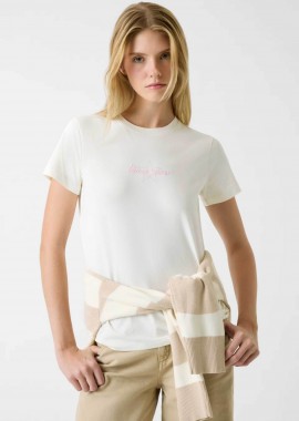 GUESS - Guess γυναικείο T-shirt με λογότυπο Regular Fit - W6RI18J1314 Εκρού
