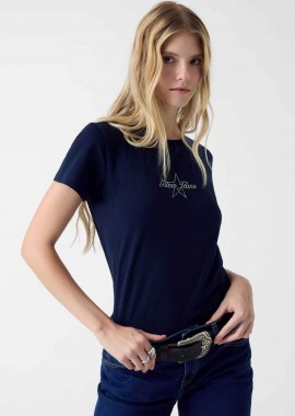 GUESS - Guess γυναικείο T-shirt με λογότυπο Regular Fit - W6RI18J1314 Μπλε Σκούρο