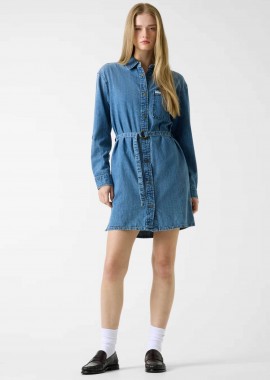 Guess γυναικείο denim φόρεμα με ζώνη - W6RK26D5M81 Denim Blue Ανοιχτό
