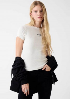 Guess γυναικείο T-shirt με λογότυπο Regular Fit - W6RP21KA0H1 Εκρού
