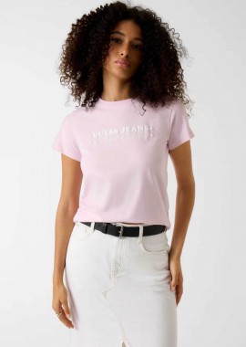 Guess γυναικείο T-shirt με λογότυπο Regular Fit - W6GIC5K8HM0 Ροζ