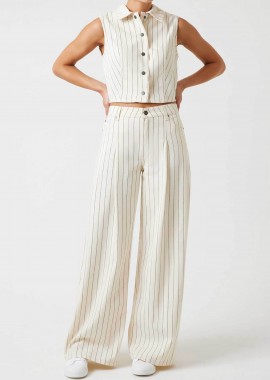GUESS - Guess γυναικείο τζιν παντελόνι πεντάτσεπο με ριγέ σχέδιο Extra Wide Leg - W6GA2UD7961 Μπεζ