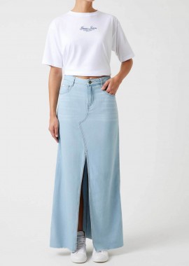 GUESS - Guess γυναικεία denim maxi φούστα ψηλόμεση πεντάτσεπη με άνοιγμα - W6GD52D7902 Denim Blue Ανοιχτό