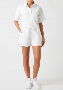 Guess γυναικείο denim σορτς ψηλόμεσο με ελαστική μέση Relaxed Fit - W6GD53D5NW2 Λευκό