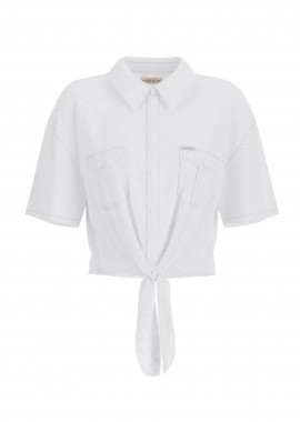GUESS - Guess γυναικείο πουκάμισο cropped με διάτρητο κεντητό σχέδιο Regular Fit - W6GHA3WO331 Λευκό
