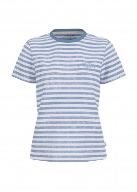 Guess γυναικείο T-shirt με ριγέ σχέδιο και logo print Regular Fit - W6GIZ3KCTF1 Μπλε