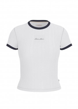 Guess γυναικείο T-shirt cropped με κεντημένο λογότυπο Slim Fit - W6GPA9KF641 Λευκό